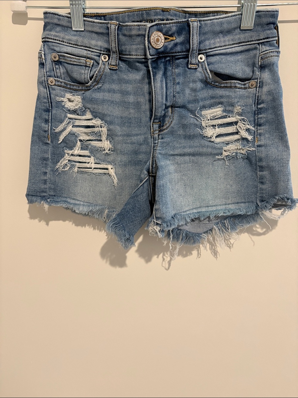 American Eagle Outfitters Light Blue Distressed Denim Shorts